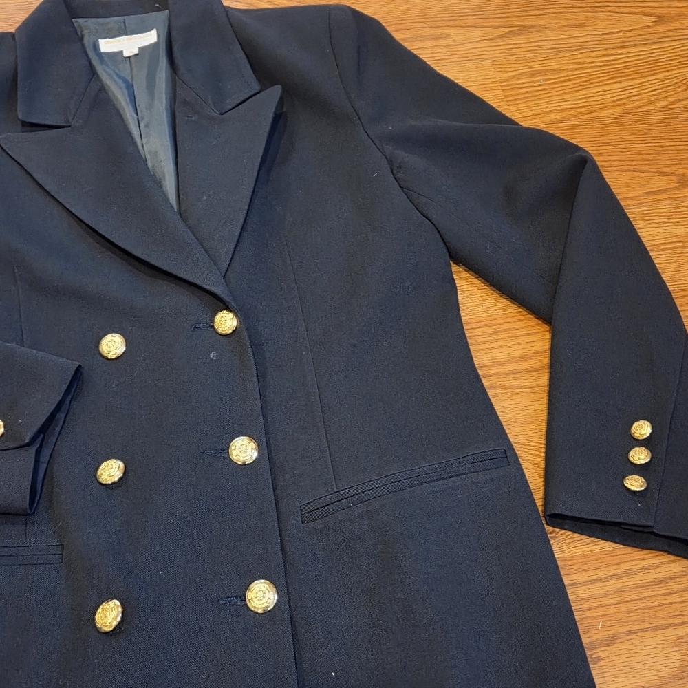 Vintage Brooks Brothers Women Long Wool Navy Blue Gold Button Coat Sz 4 Luxury - Picture 5 of 16